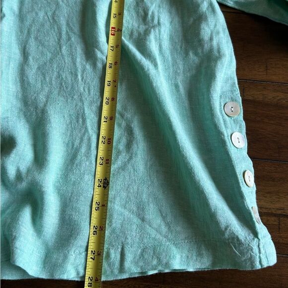 Tahari Aqua Green Linen Rayon Collared V Neck Top Size 1X - Picture 5 of 6